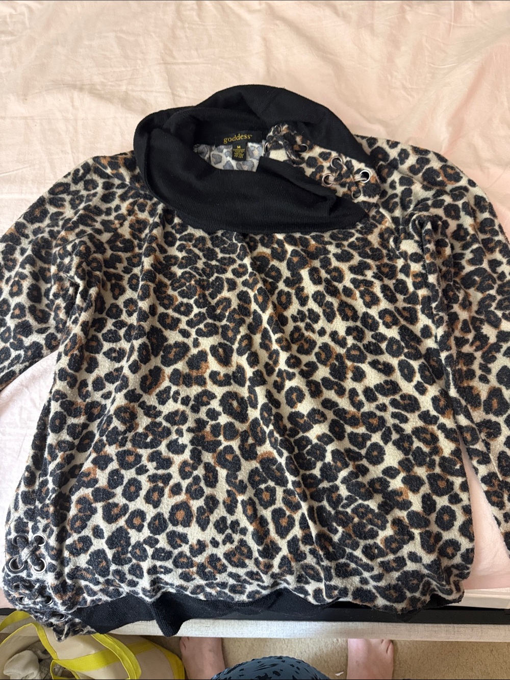 Goddess Leopard Print Cowl Neck Pullover - Black, Brown & Cream